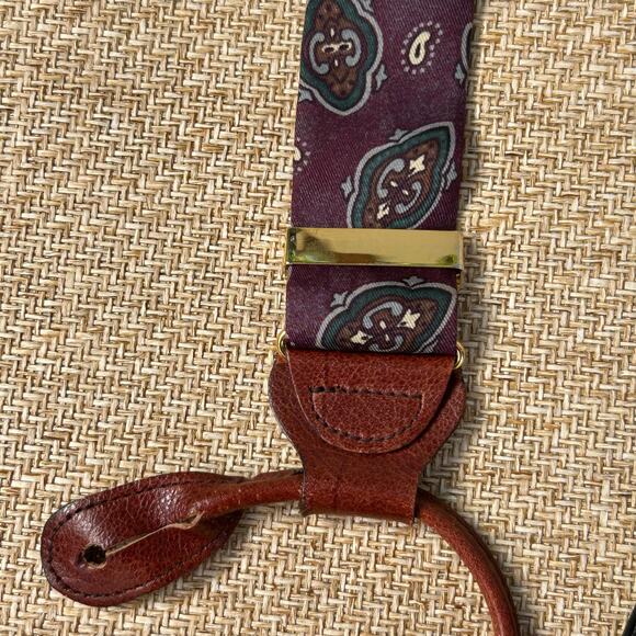 Trafalgar Suspenders Paisley Burgundy Leather Button On Braces USA Made - Picture 4 of 10